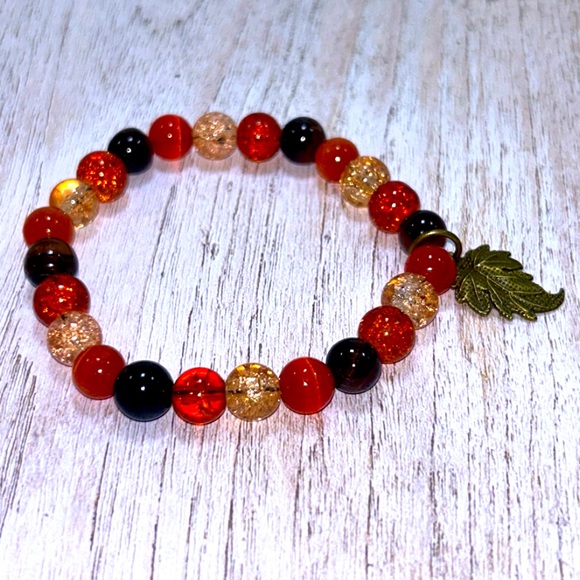 Handmade Fall Leaf Charm Bracelet with Natural Tiger & Cat Eye! - Picture 5 of 6